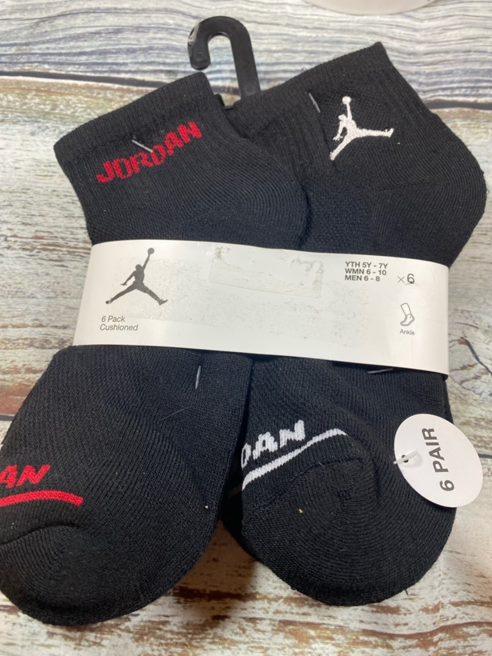Jordan Kids Ankle Socks 6-Pack – Black Cushioned (Size 5Y–7Y)